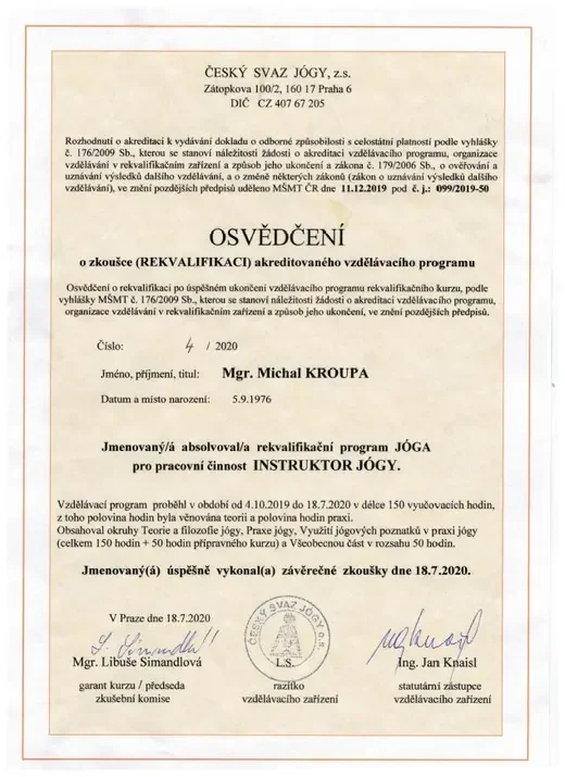 Rekvalifikace – instruktor jógy